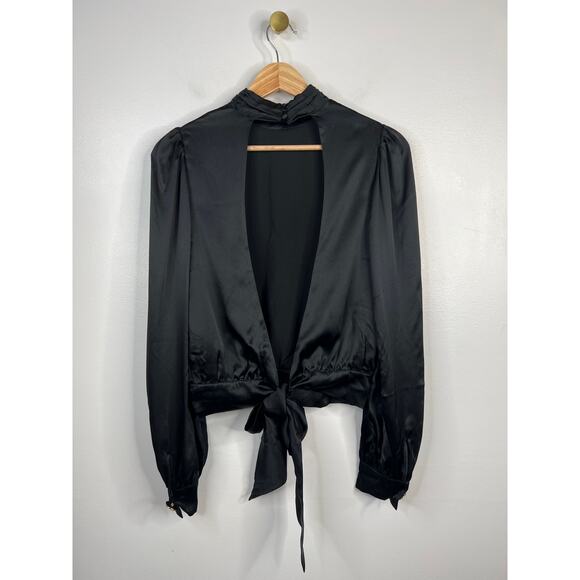 NWT Cami NYC Valencia Open Back Puff Sleeve Black Silk Long Sleeve Blouse Top - Picture 5 of 9